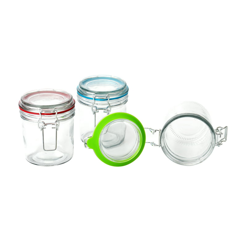 Set of 3 Airtight, Leak Proof Glass Jars with Lids And 6 Silicone Seal