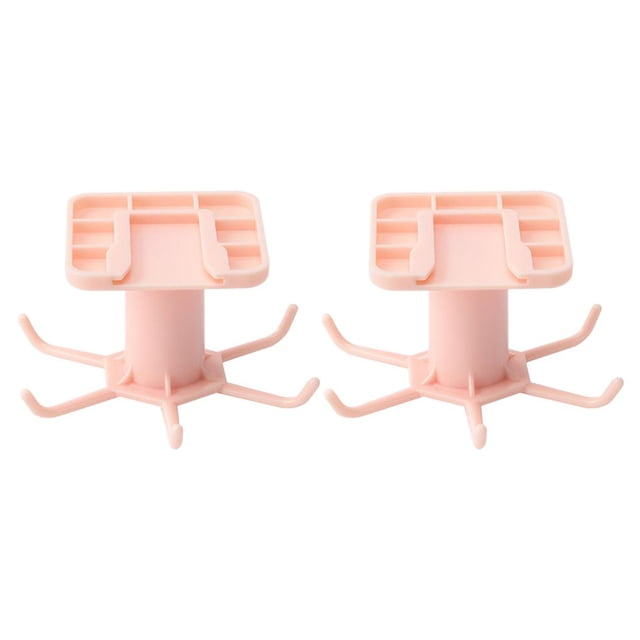 Maytalsory 360 Degrees Rotated Hook Self-adhesive with 6 Home Bag Rack Hanger Multi-purpose Accessory Ties Hooks Hanging Household Pink 2Set