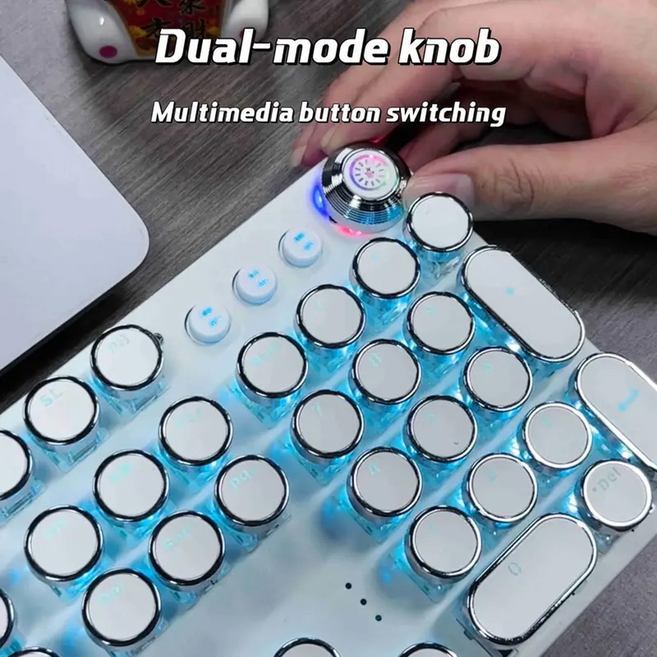 Hnjugfe Mechanical Gaming Keyboard with 4-Color Mouse Light & Tea Switch, Multi-Functional Volume Knobs