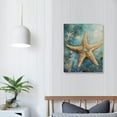 thumbnail image 3 of COMIO Hand-Painted Teal Starfish on Beach with Gold Foil Canvas Wall Art Starfish with Gold Foil Beach Coastal Oil Painting for Home Decoration, 3 of 4