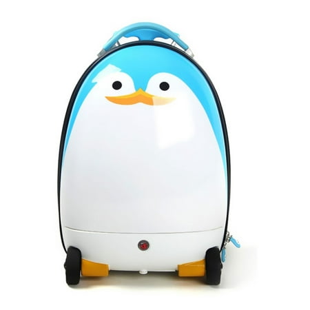 Kids Luggage RC Remote Control Walking Suitcase Fancy White Blue Penguin Designed for Children - Perfect for Toddlers and Kids (Best Suitcase For Family)