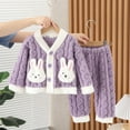 thumbnail image 2 of Odeerbi Toddler Boys Girls Fleece Pajama Sets Fall Winter Thermal Pajamas Kids Printed Long Sleeve Plush Sleepwear Thickened Home Clothes Lounge Sets Toddler Clothes Purple, 2 of 4