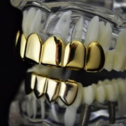 14k Gold Plated Grillz Set Six Top 6 Upper Teeth 4 Bottom Four Lower Plain Teeth Hip Hop Grills