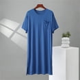 thumbnail image 6 of Men's Modal Nightshirt Short Sleeve Crew Neck Loose Fit Sleep T-Shirt Lounge Wear with Side Slits, 6 of 9