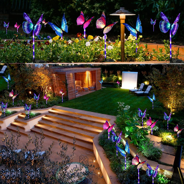Butterfly Garden Solar Lights Outdoor, 3 Pack LED Color Changing ...