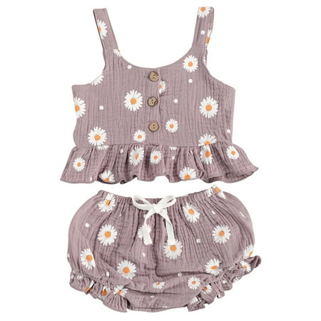 

Sunisery 2PCS Toddler Kids Baby Girl Sleeveless Ruffled Hem Tank Tops Triangle Shorts Purple Gray 6-12 Months