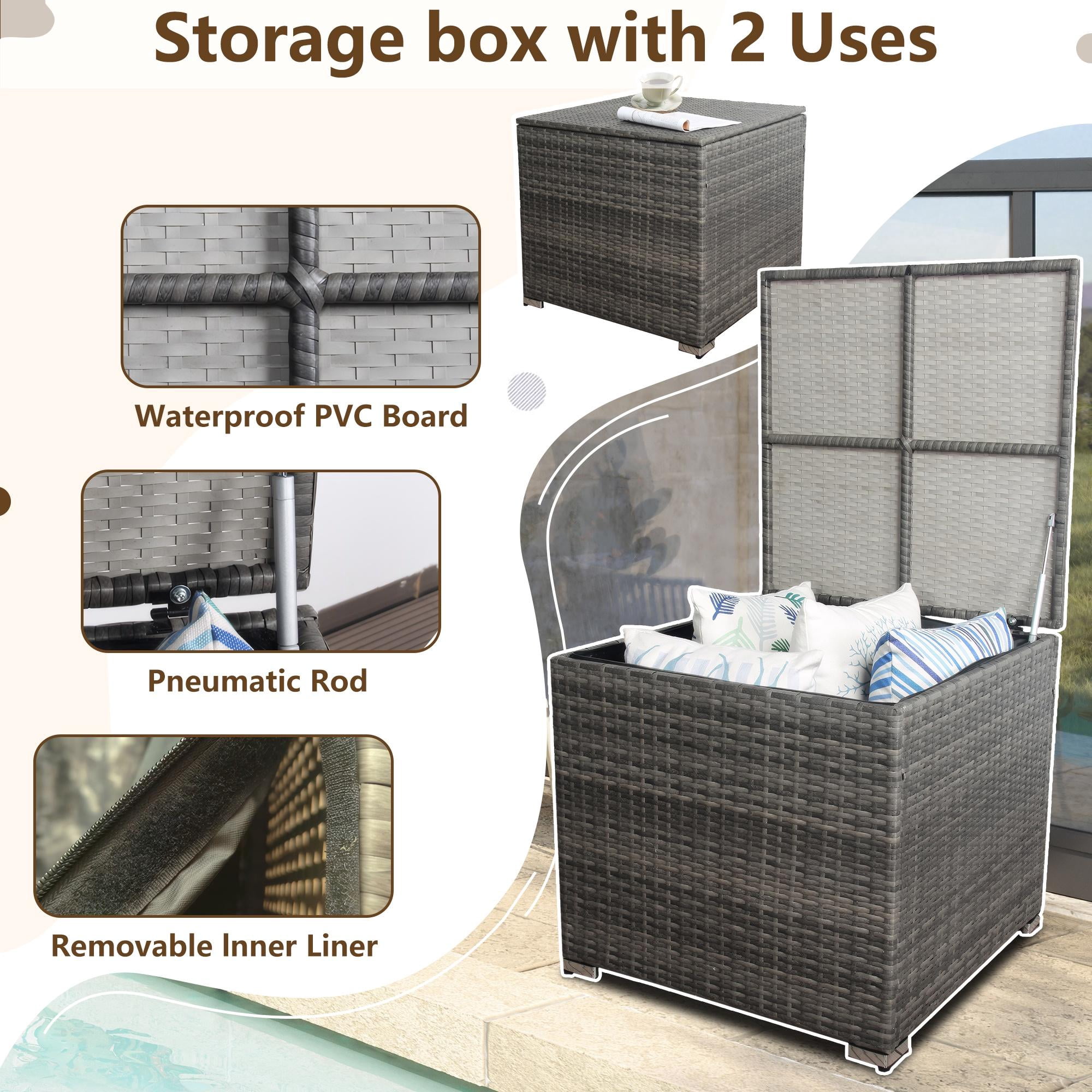 4 Pieces Patio Sofa Furniture Set with Storage Box, Wicker Sectional Sofa Outdoor Furniture Set, Patio Conversation Sets for Backyard Porch Garden Balcony, Beige