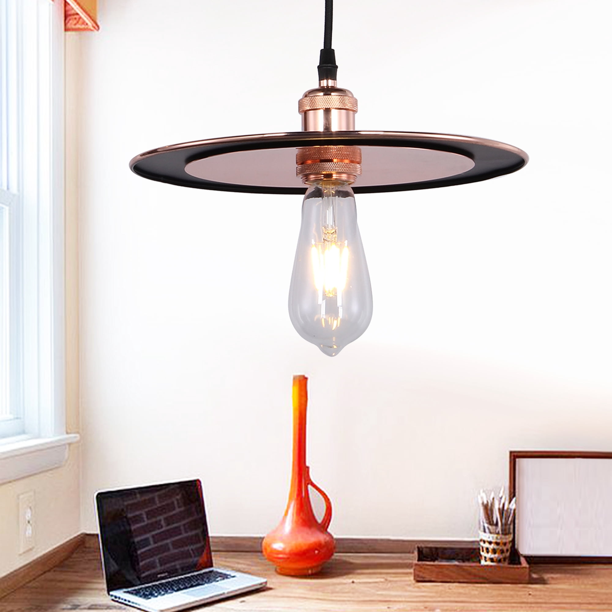 Kursh Copper Disk 1-light Pendant Pendant incl Edison Bulb