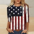 thumbnail image 2 of Babysbule Vintage Independence Printed Crew Neck 3/4 Sleeve Casual T-Shirt Women's Loose Fit Everyday Top S-XXXXXL, 2 of 5