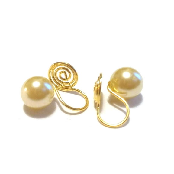 Clip-on Earrings Pearl Ball Gold Tone Earrings 12mm Round Ball