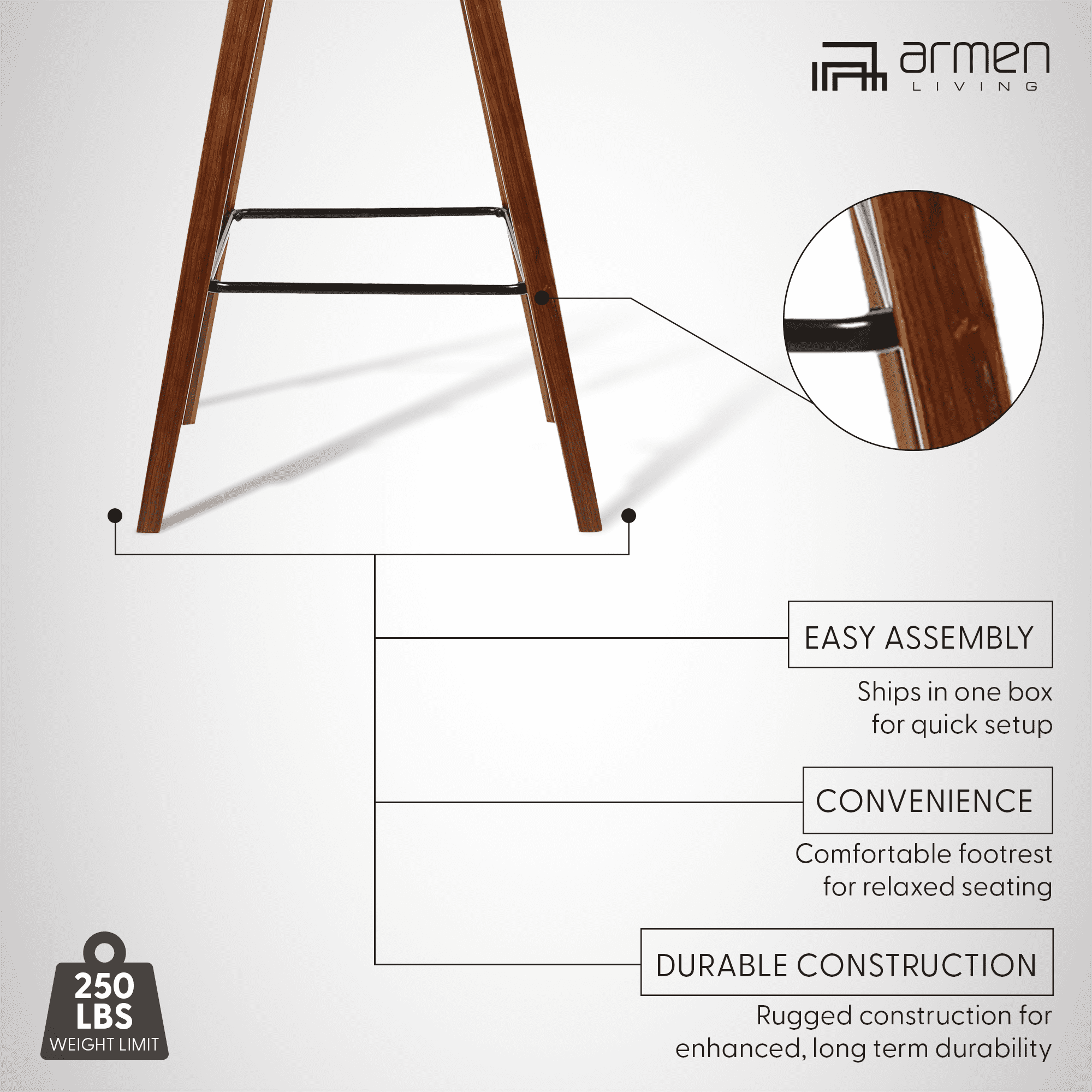 Armen Living Fox 25.5" Modern Faux Leather Counter Stool in Walnut/Brown