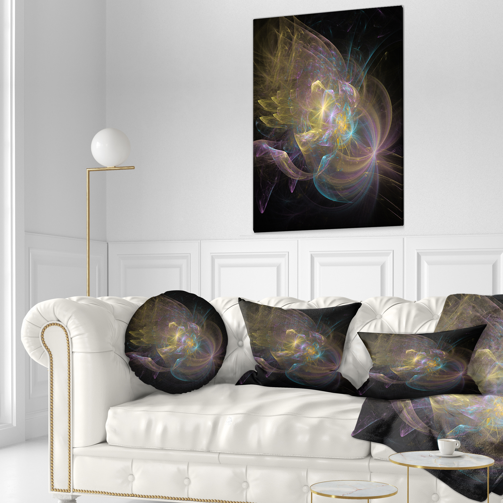 Designart Fractal Background Bright Glare - Abstract Throw Pillow - 12x20