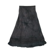 Mogul Womens Long Embroidered Stonewashed Peasant Skirt