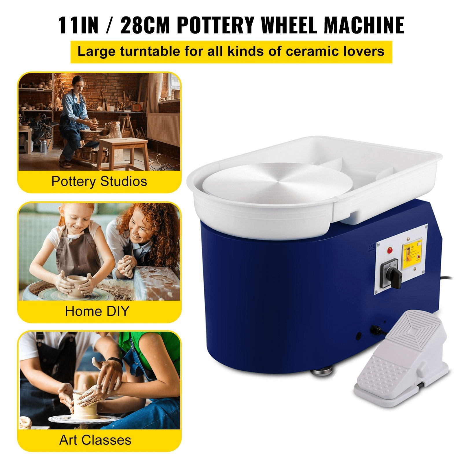 Pottery Wheel 28cm Electric Pottery Forming Machine with Foot Pedal, 350W Clay Tool Kit for DIY Art Crafts, Home Use - Blue, 18 Piece