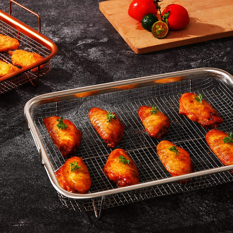 Navaris Air Fry Oven Tray - Grill Rack for Oil Free Frying - Roasting Chips Nuggets Meat Fish - Air Fryer Oven Basket for Vegetables - Non-Stick