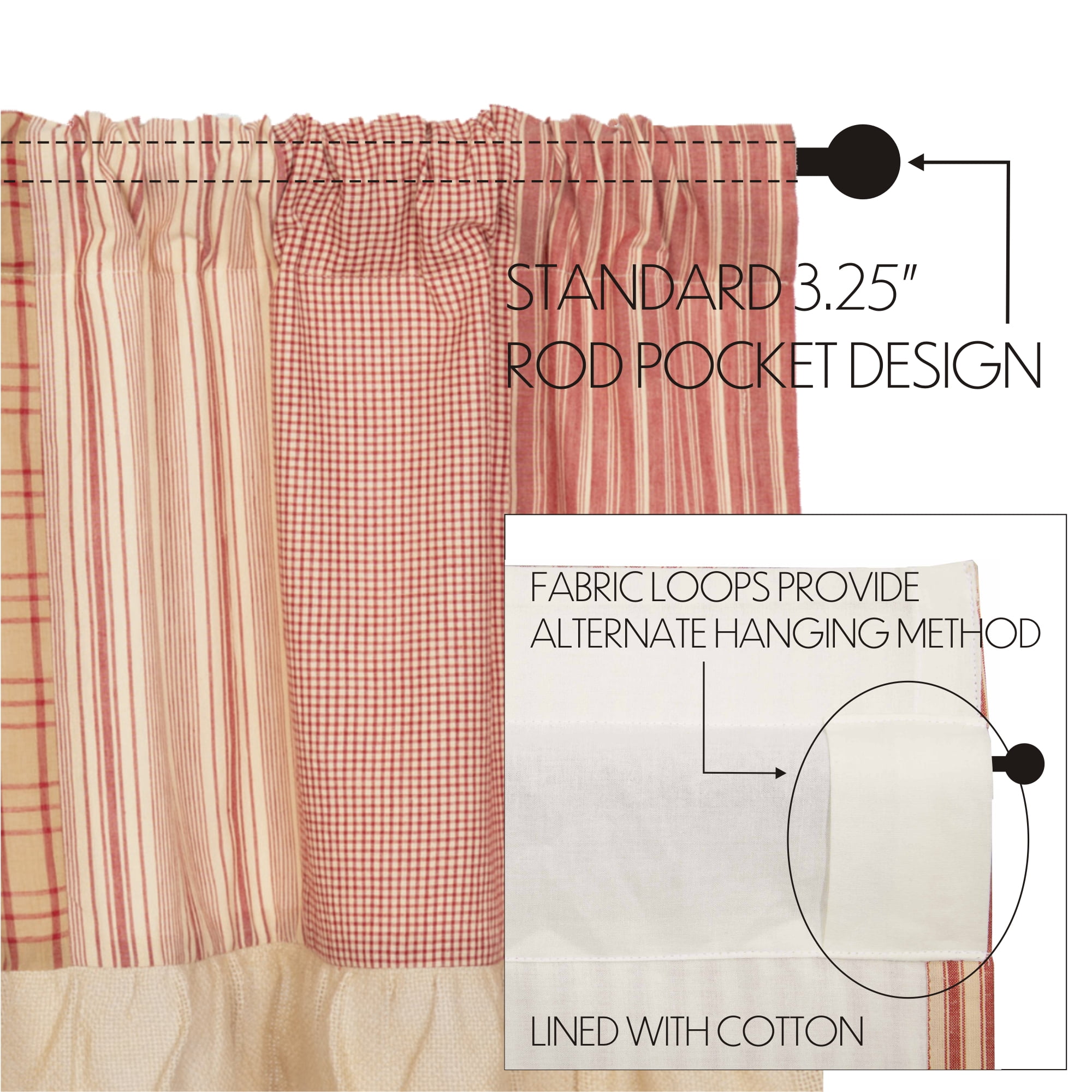 VHC Brands Sawyer Mill Curtain, Valance 19x72, Red Country