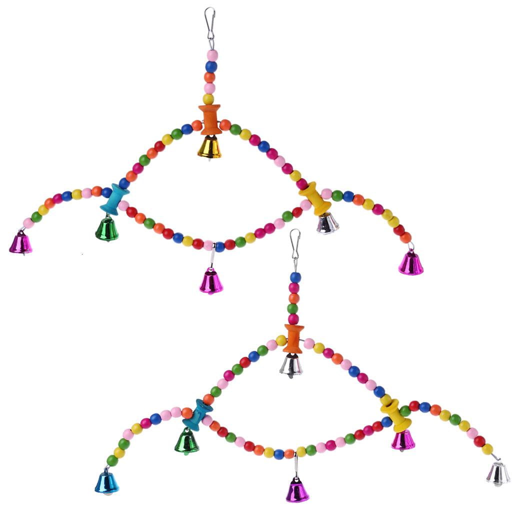 Gieenan Bird Swing Wood Perch Toy Parrot Ladder Colorful Wooden Beads for Small Birds
