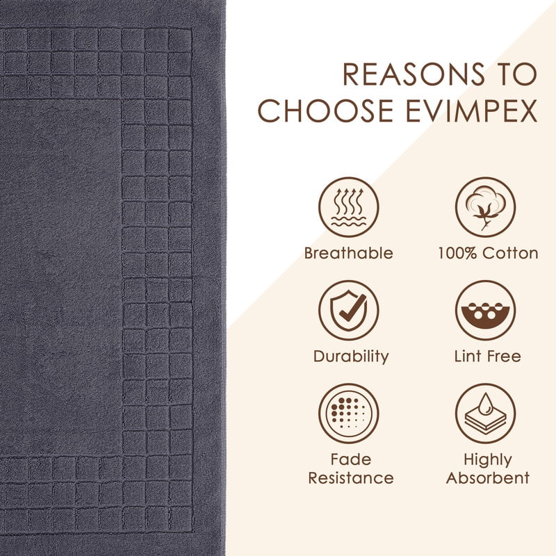 Evimpex Bath Mats, 20 x 36 Inches, 2pcs/set, 100% Ring Spun Cotton - Highly Absorbent, Quick-Dry, Soft, and Machine Washable Shower Bathroom Floor Mat for Home Use