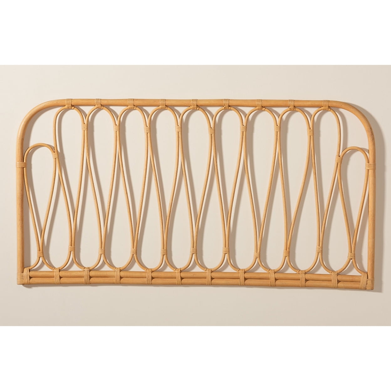 Baxton Studio Carrick Modern Bohemian Natural Brown Rattan Queen Size Wall-mount Headboard