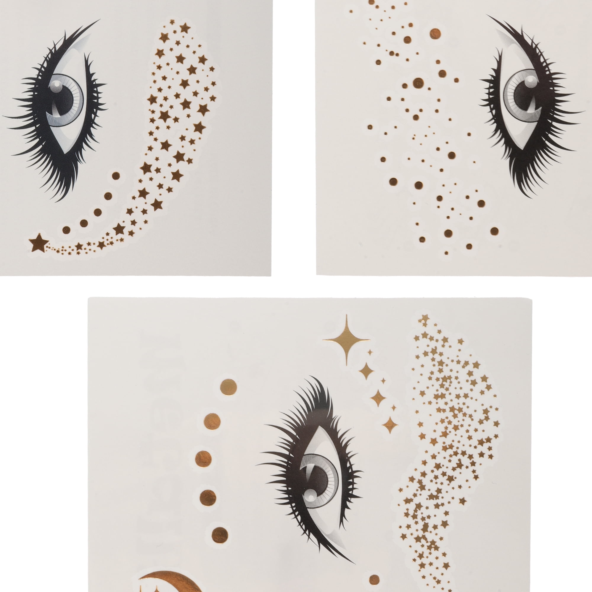 Unique Bargains Waterproof Mixed Face Fake Tattoos Gold Tone 3 Pcs for Occasions