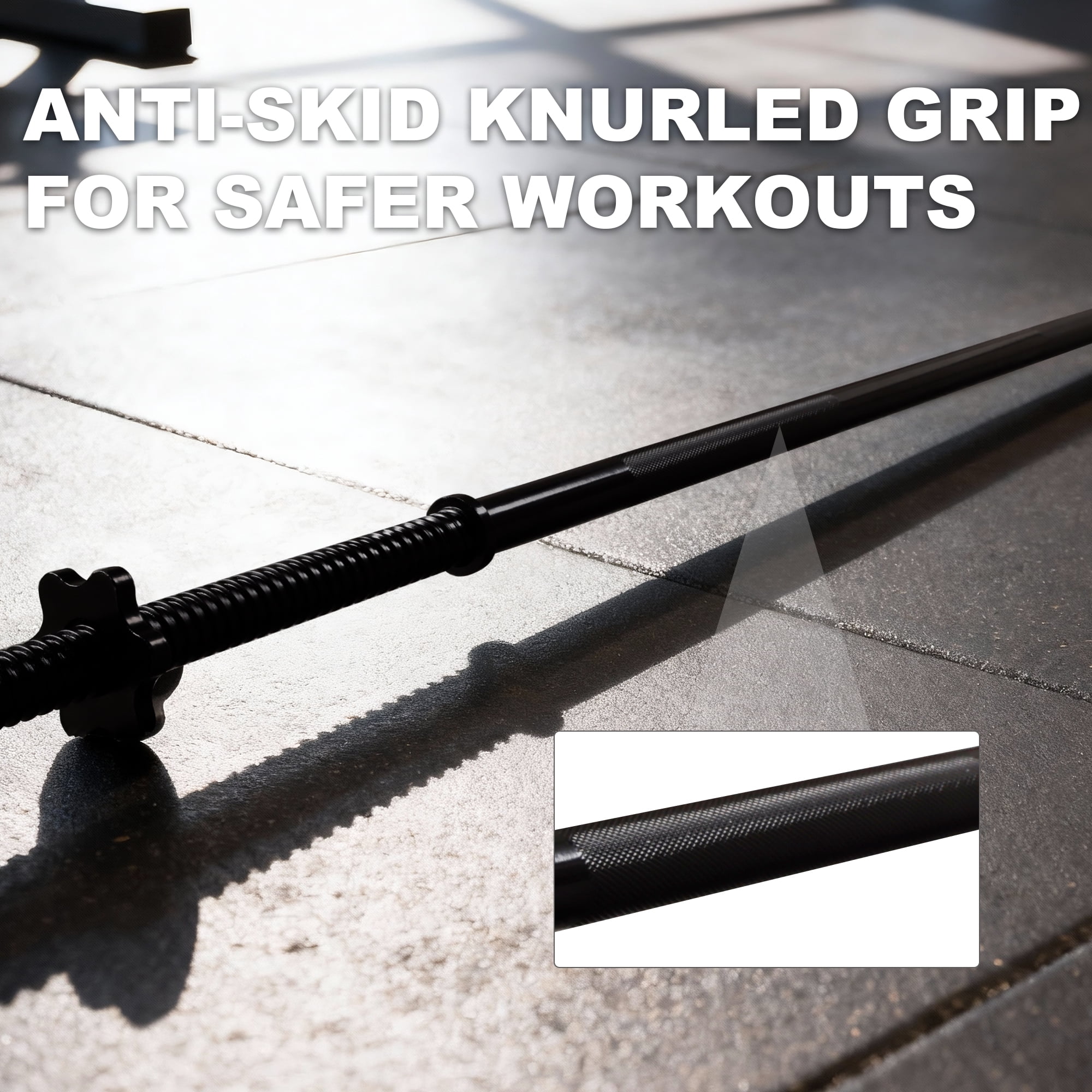 FlexWave Spiral Straight Barbell Bar, Alloy Steel, 1-Inch Standard Diameter, Black and Silver Finish, 6FT