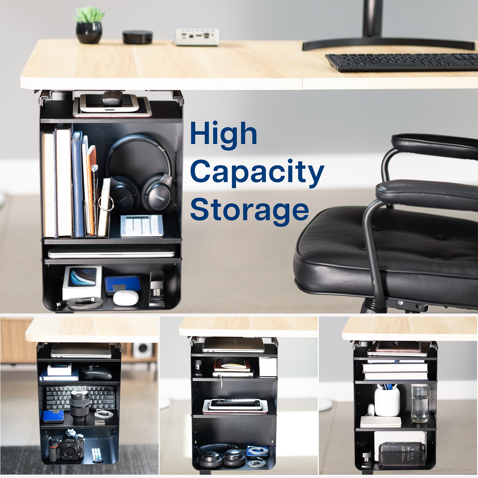 VIVO Black Under Desk Mounted Storage Cabinet