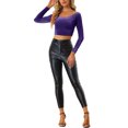 thumbnail image 2 of Unique Bargains Women's Velvet Long Sleeve Scoop Neck Solid Crop Top XL Dark Purple, 2 of 6