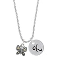 thumbnail image 1 of Delight Jewelry Two-tone Butterfly with Hearts Silvertone Script Initial Disc - K - Charm Necklace, 20"+3", 1 of 4