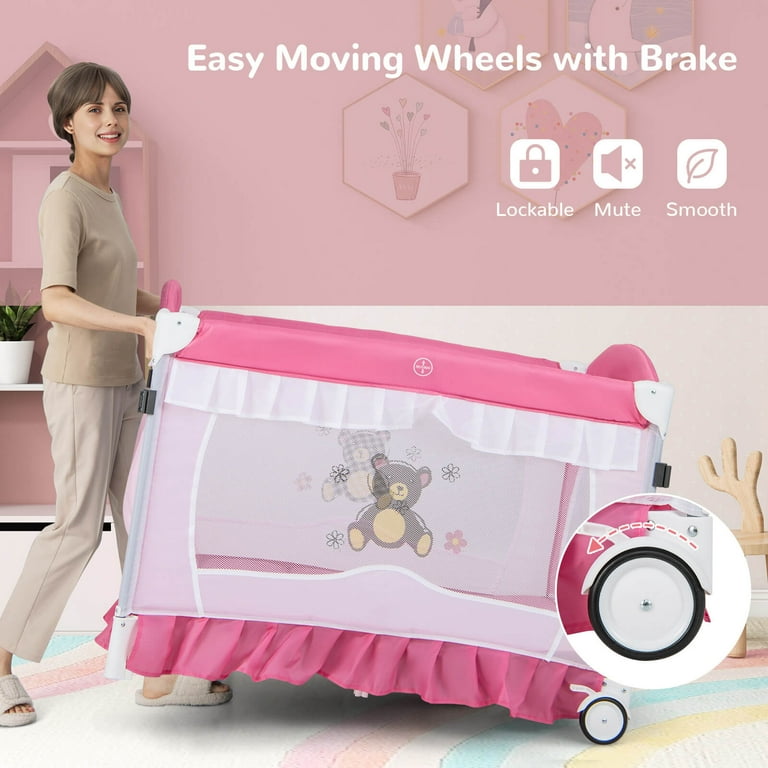 Costway Baby Playard Crib, 4-in-1 Bassinet with Changing