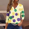 thumbnail image 1 of UPPADA Femmes T-Shirts à Manches 3/4 Mardi Gras Yall T-Shirts à Imprimé Floral Col Rond Blouse à devant Plissé Hauts d'Été Décontractés Chandail à Enfiler Haut Mode Fête Défilé Hauts Hauts à Manches 3/4 pour Femmes Aubaines, 1 of 5