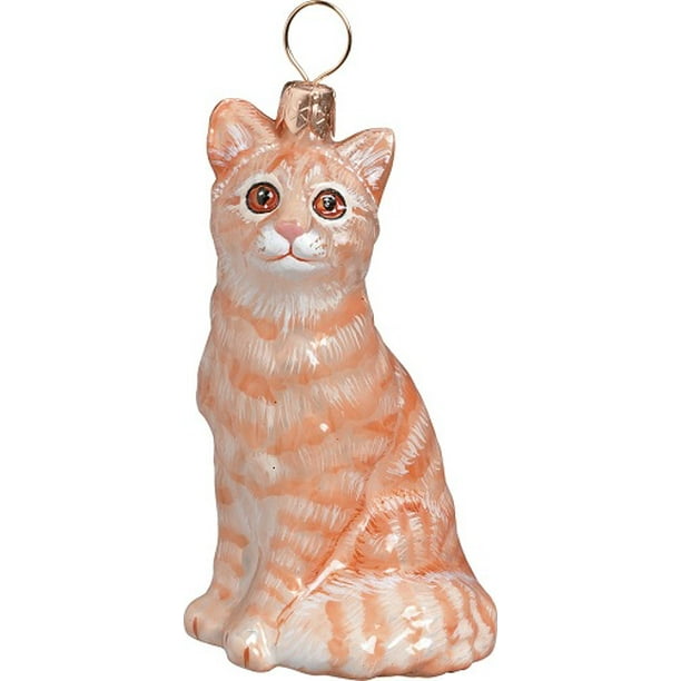 American Shorthair Tabby Cat Blown Glass Polish Christmas Ornament ...