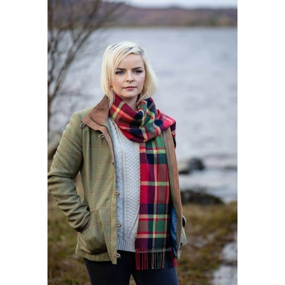 Foxford Woolen Super Soft Irish Merino Scarf – Red/Green/Black, One size