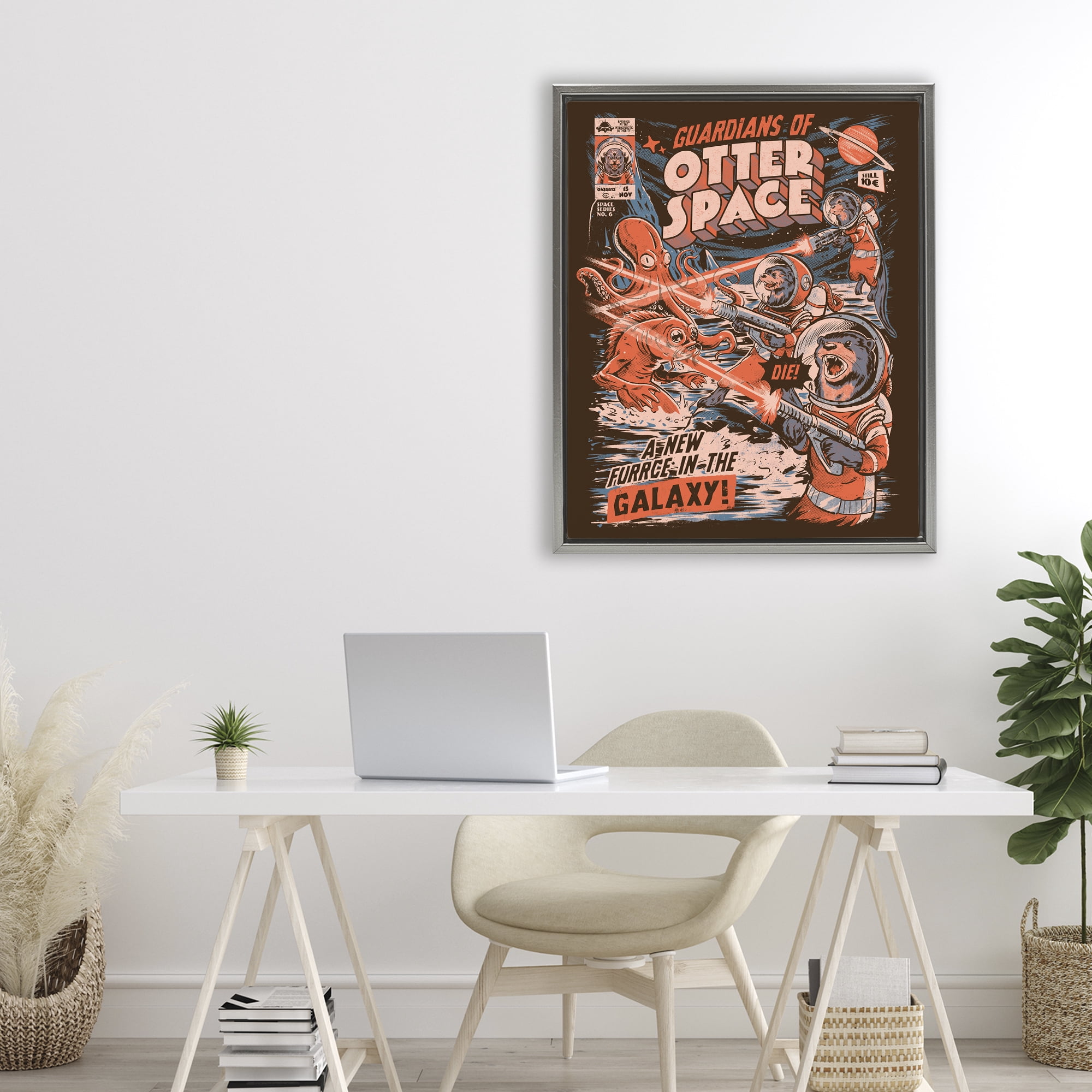 Stupell Industries Guardians Of Otter Space Retro Gray Framed Floater Canvas Wall Art, design by EduEly Designs