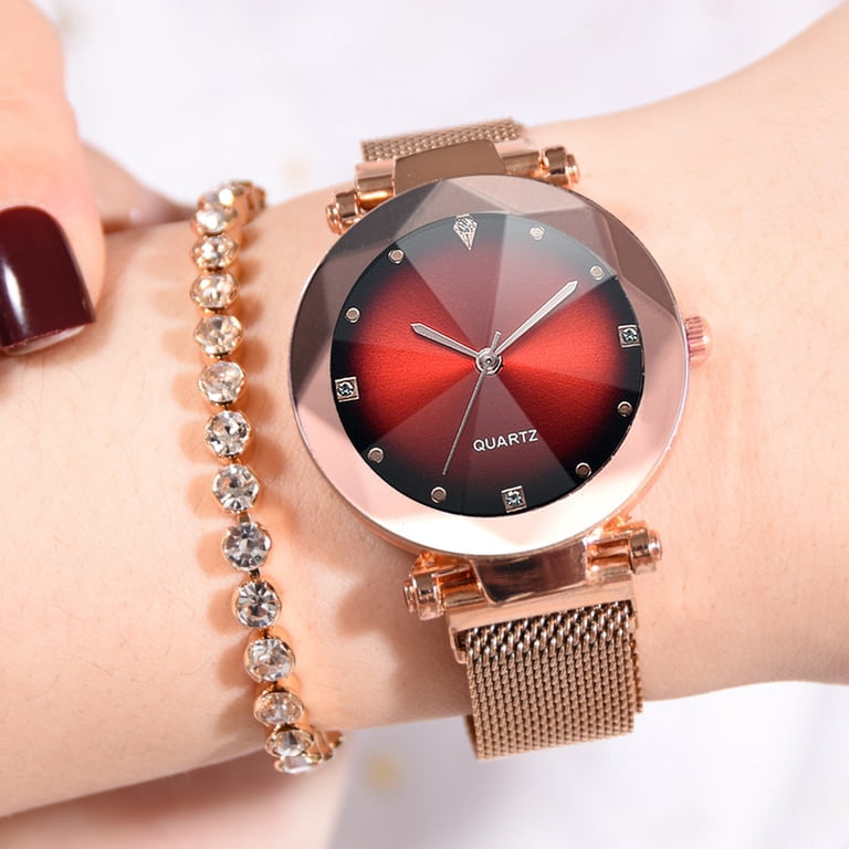 Men Women Rhinestone Decorated Quartz Watch Fashion Mesh 
