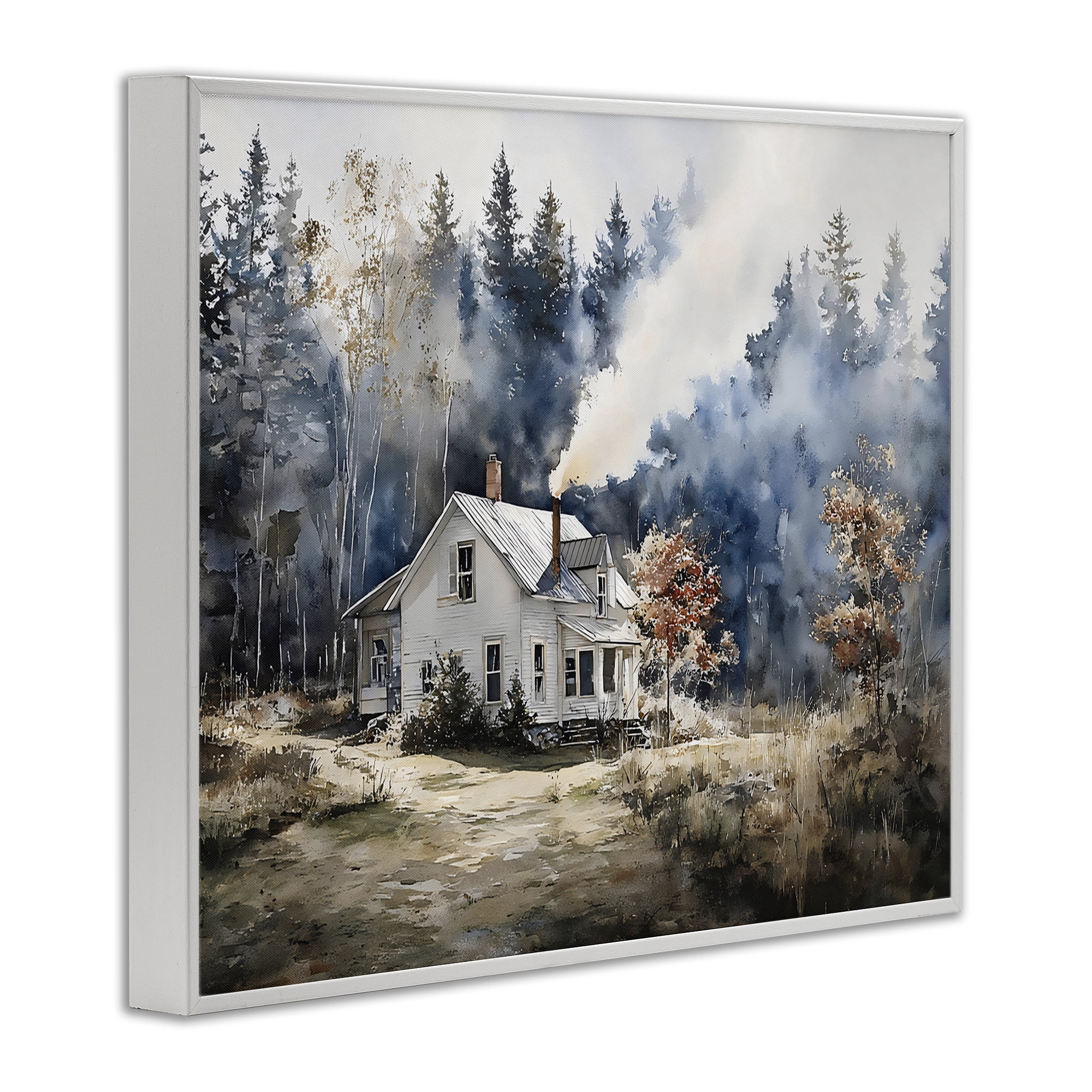 Stupell Industries Indigo Smoke at Woodland Cottage White Framed Giclee Art, design by Franklyn Gregory