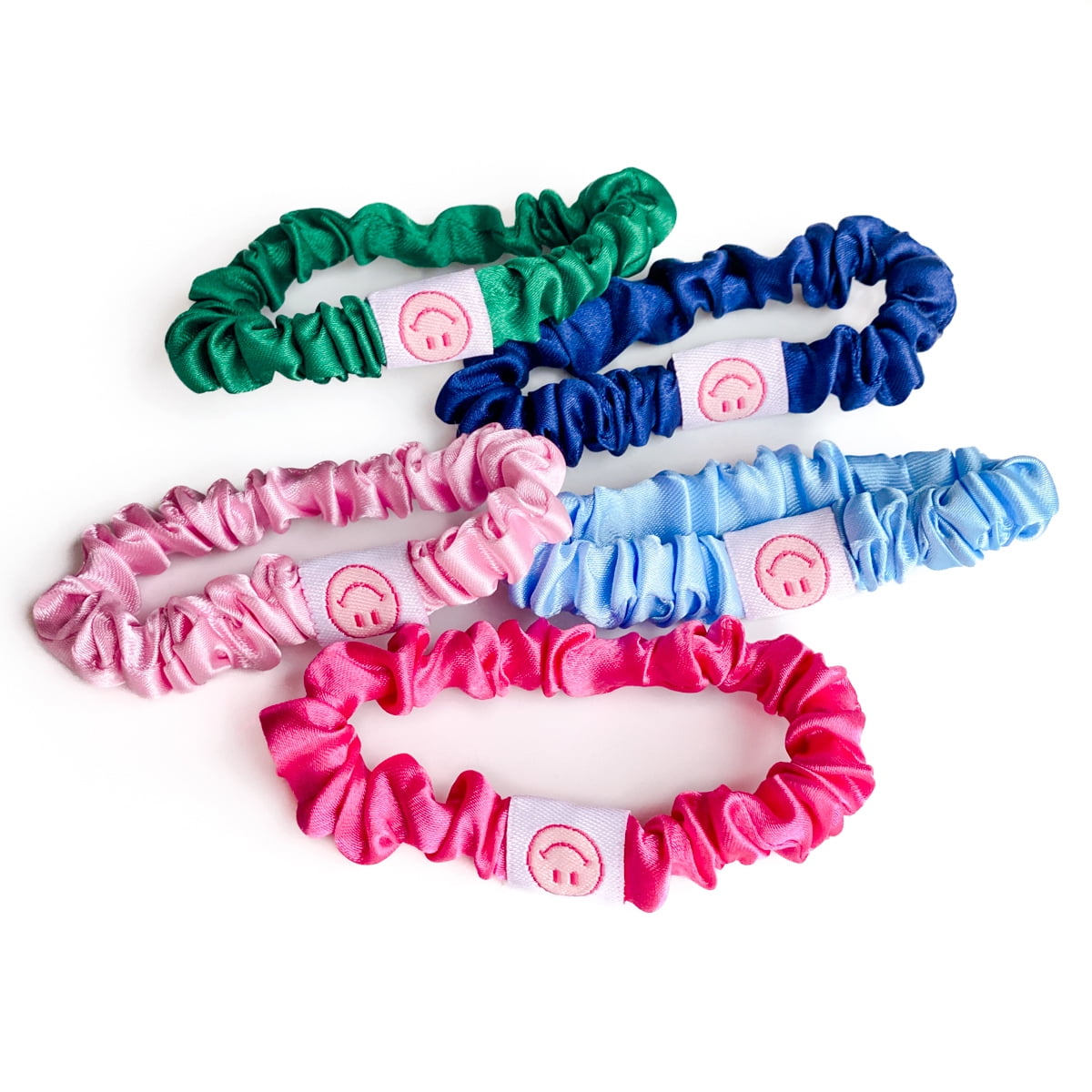 Packed Party Smiles For Miles Sleep Scrunchie Set, Multi-Color Set of Elastic Silk Scrunchies, Ponytail Holder, 5 CT.