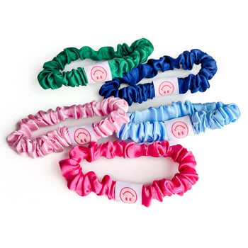 Packed Party Smiles For Miles  Scrunchie Set, Multi-Color Set of Elastic Silk Scrunchies, Ponytail Holder, 5 CT.
