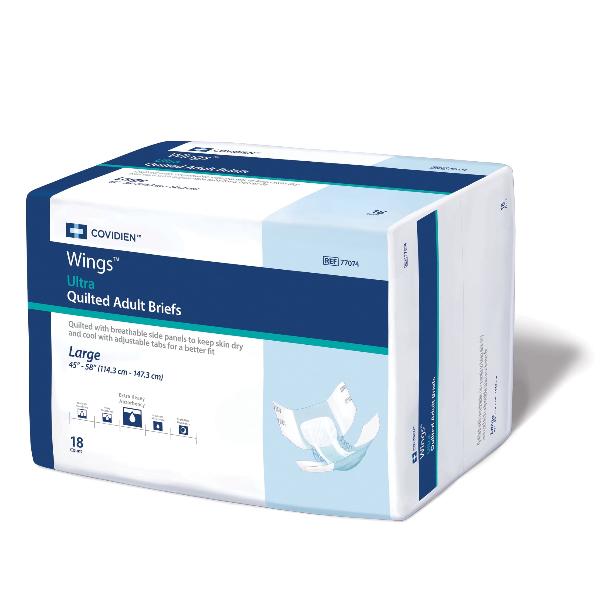 Wings Ultra Tab Closure Disposable Adult Brief Pack, Large, Heavy Absorbency, 18 Count