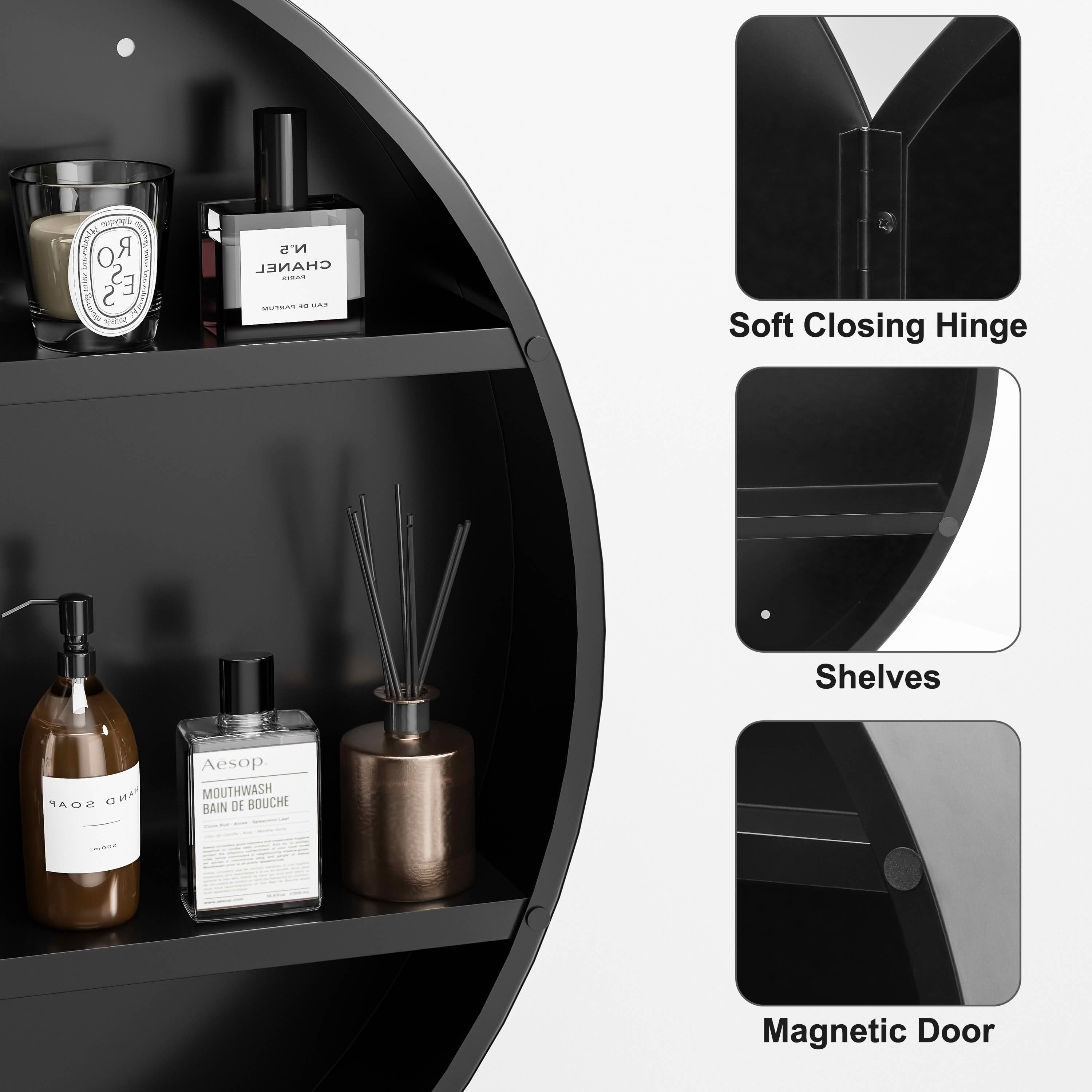 MAYEERTY 24x24x5 Inch Metal Round Medicine Cabinet for Bathroom