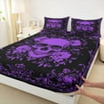 thumbnail image 3 of jejeloiu Rustic Flowers Twin Sheet Sets,Gothic Skeleton Twin Fitted Sheet,Purple Black Flat Sheet For Boys Kids,Ultra Soft Home Decor,3 Pieces, 3 of 7