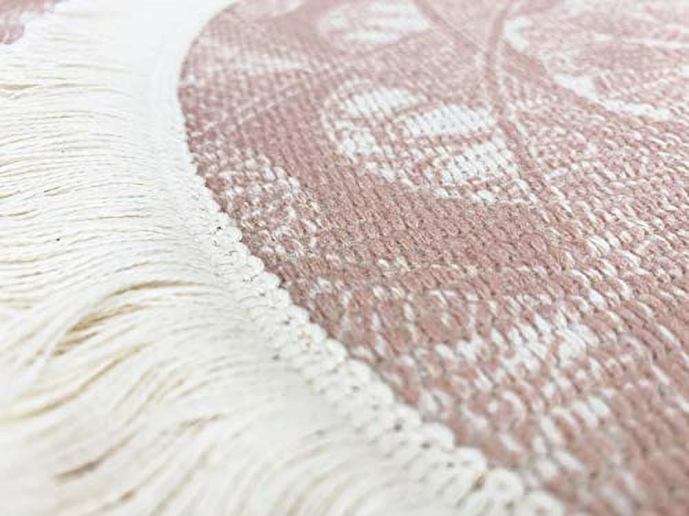 Fennco Styles Unique Dream Catcher Fringe Cotton Placemats 14-inch Round, Set of 4 - Pink Decorative Boho Table Mats for Home Decor, Dining Table, Banquets and Special Events