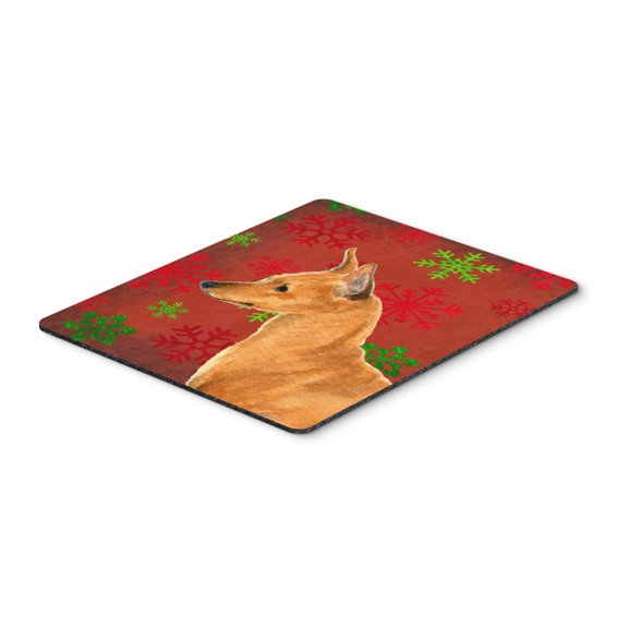 "Min Pin Red and Green Snowflakes Holiday Christmas Mouse Pad Hot Pad or Trivet"