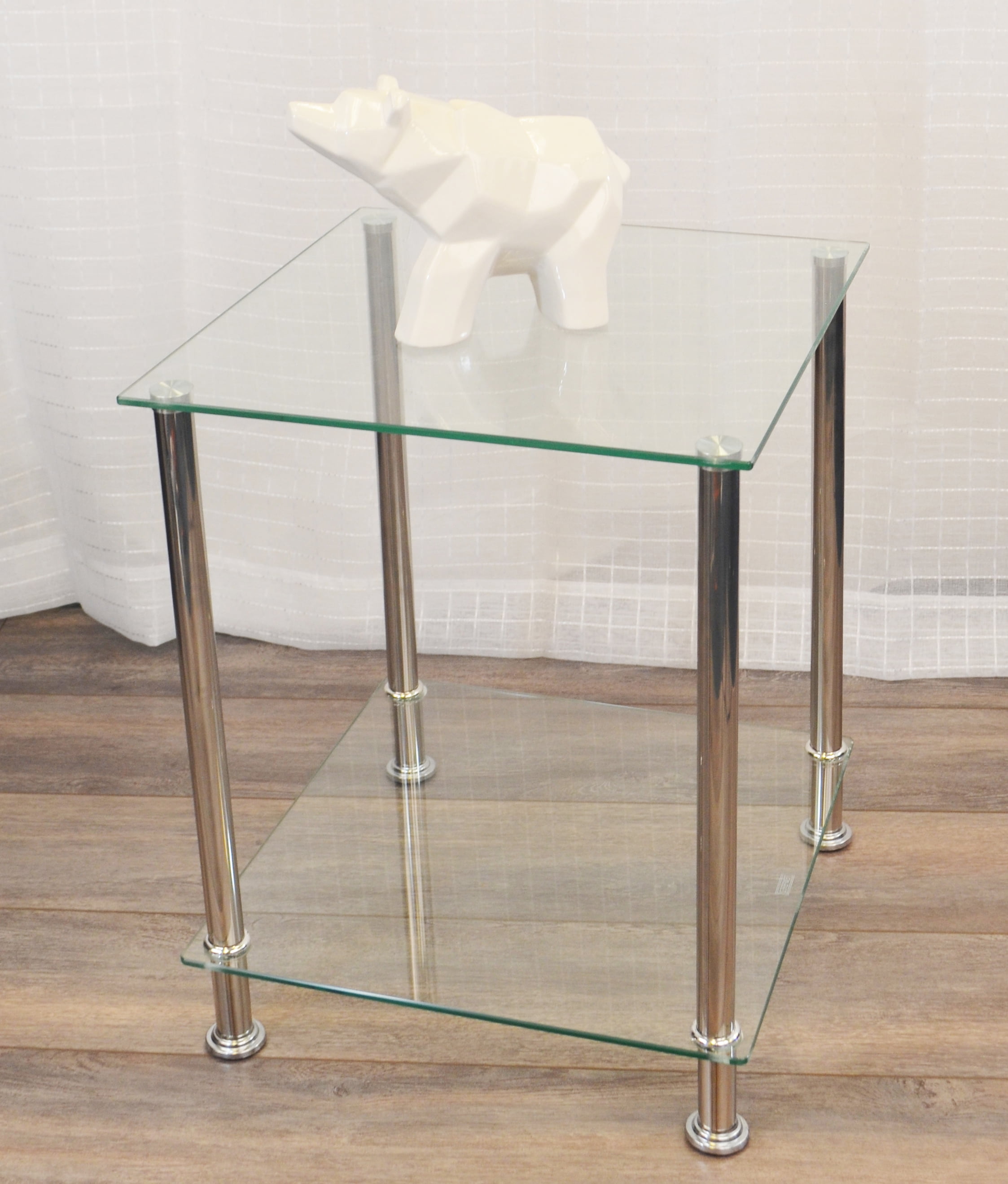 Square Glass 2 Tier Side Table Accent Table Stand, Clear Walmart Canada
