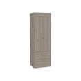 thumbnail image 3 of Xukmct 2 Doors Clothes Storage Cabinet with 2 Drawer and Hanging Rod, Wood Armoire for Living Room, Bedroom, Light Gray, 3 of 6