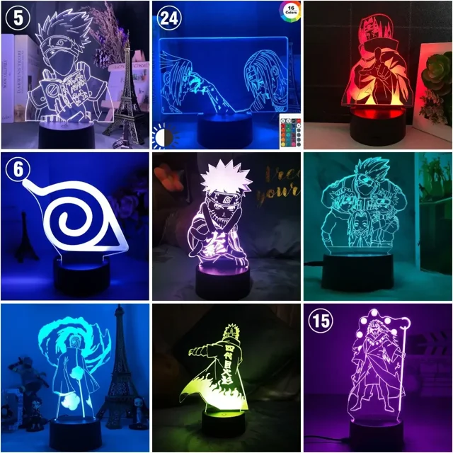 Anime 3D Naruto Uzumaki Uchiha Itachi Sasuke luces nocturnas que cambian de Color figura de acción juguetes Akatsuki Madara Obito modelo lámpara