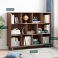 thumbnail image 5 of IOTXY Freestanding Wooden Low Bookcase - 3 Ties 11 Cubes Open Storage Cabinet with Legs Walnut, 5 of 5