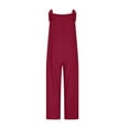 thumbnail image 5 of Caywon Womens Overalls Casual Loose Fit Dungarees Romper Baggy Playsuit Imitation Linen Style Jumpsuit One Piece Outfit Comfortable Lightweight Fabric Relaxed Wine1# 2XL, 5 of 6