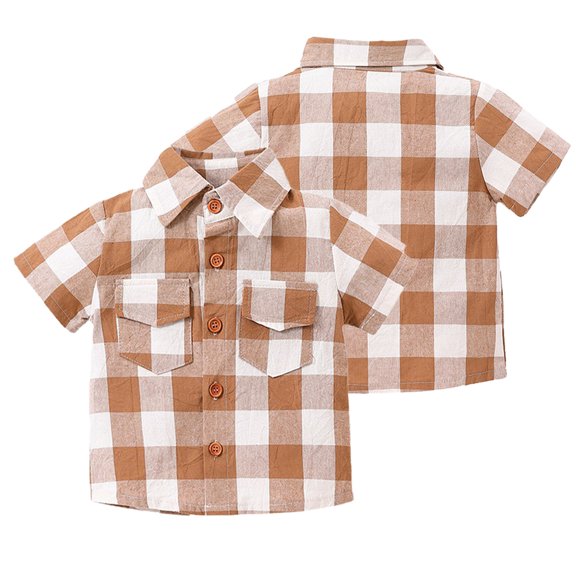 KYAIGUO 1-5 Years Boys Short Sleeve Button down Shirt Summer Plaid Casual Shirts for Baby Toddler