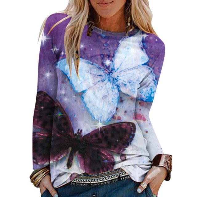 Blusa suelta informal con cuello redondo y manga larga para mujer Fridja czfsfas2888