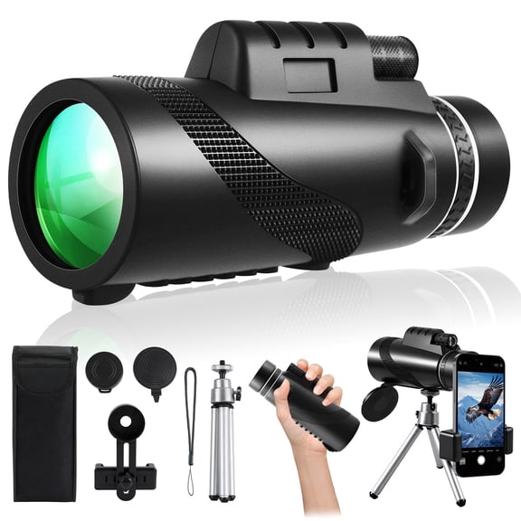 80X100 HD High Power Monocular Telescope for Adults, BAK4 Prism & FMC Lens Low Light Night Vision Waterproof Monocular with Phone Adapter & Tripod for Bird Watching Wildlife Hunting Camping Concert